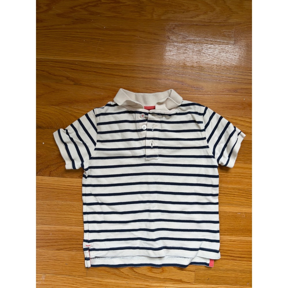 Mini Boden Boys Striped Polo Shirt Navy White Short Sleeve Size 3-4 Years